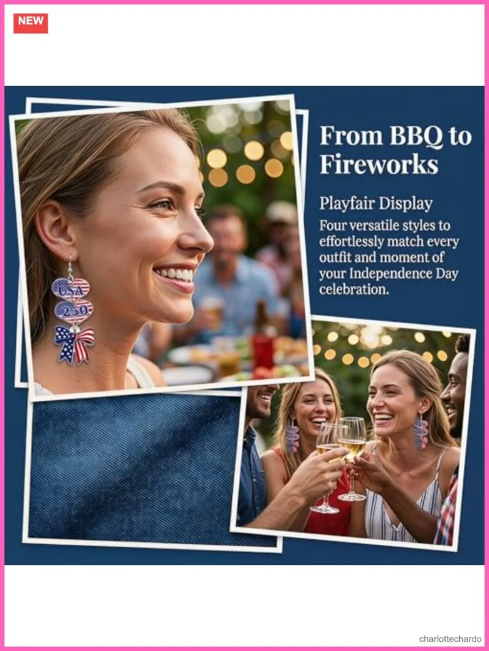 Patriotic Earrings Set 4 Pairs Acrylic July 4th America 250